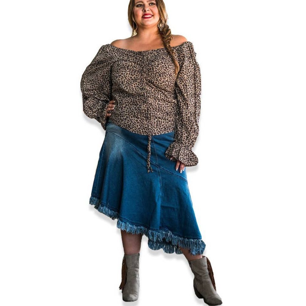 Soleil & Skye Flared Denim Maxi Skirt Plus Sizes